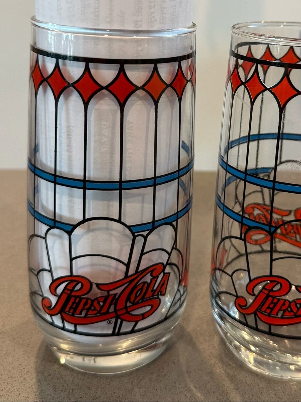 Pepsi Tall Glasses with Red and Blue Retro Logo